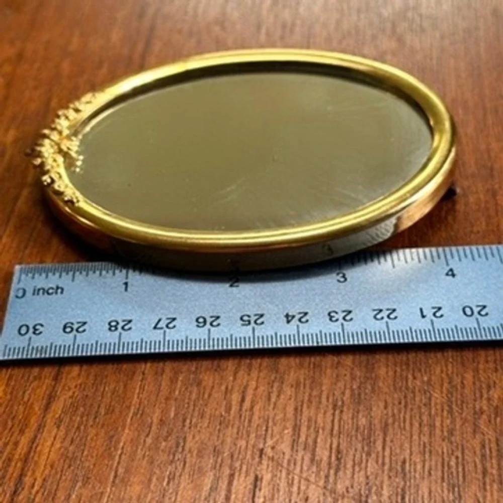 Vintage Gold Miniature Oval Mirror Ornate Floral Crest Tabletop Vanity Decor